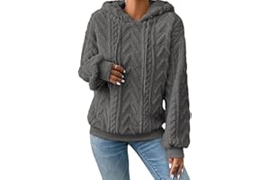 ABYOVRT Sweat à Capuche Femme Pull Polaire Casual Manches Longues Automne Hiver Chaud Sweat Polaire Couleur Unie Oversize Sweatshirt Loose Hoodies à Capuche avec Poche Hauts Top,S-XXL