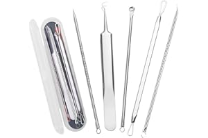 IZyufan 5 Stk Mitesserentferner Komedonenquetscher Set mit transparent Box, Blackhead Remover aus Edelstahl Akne Whiteheads Mitesser Entferner Kit