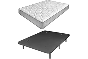 amuéblate Online - Cama Completa con Colchón Carla Reversible + Base Tapizada Extra Resistente con 6 Patas Cilíndricas Metálicas Roscadas, 135 x 190, Gris Oscuro