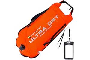 ULTRA DRY ADVENTURER Swim Buoy Tow Float Highly Visible Swimming Float Dry Bag with Adjustable Waist Belt, Carry Strap, Waterproof Phone case for Open Water, Water Sports, Swimming 28 l Orange