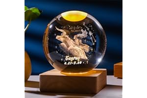 QIANYUE Besot Laser inciso Segno Zodiacale Sfera di Cristallo in Miniatura 3D Decorazione Artigianale in Cristallo Sfera di Vetro Accessori Decorazione della casa Regalo (80mm, Toro)