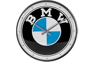 Nostalgic-Art 51097 Zegar ścienny w stylu retro, logo BMW, pomysł na prezent dla fanów akcesoriów samochodowych, duży zegar kuchenny, styl vintage do dekoracji, 31 cm