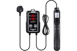 Sgizoku Riscaldatore per acquario da 500 W con regolatore di temperatura esterno, doppio display digitale a LED, riscaldatore sommergibile per acquari con protezione anti-bruciore e surriscaldamento,