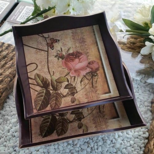 Tray roses fruit plate fruit bowl pastoral air household storage plate square wooden tray , 23*23*5cm