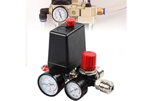 LEIKURVO Regulador de presión, compresor de interruptor de presión de compresor de aire de 220 V con 2 manómetros, válvula de control del interruptor del compresor regulador, compresor de aire accesorios