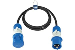 as - Schwabe - Cable de extensión para exteriores 1.5 m con nuevo indicador de tensión, enchufe y toma de corriente CEE, 3 polos, 230 V /16 A, protección contra agua en exteriores IP44, negro