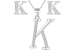 RICHARDSON & CLARK Initial Necklace and Stud Earrings Jewellery Set for Women, 925 Sterling Silver Rhodium Plated, Letter Necklace Earrings, Personalised Gifts for Women Mum Girls, Gift For Her Birthday Christmas
