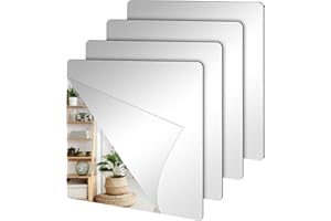 Auliuse 4 Pack Self Adhesive Mirrors 20x20cm 2MM Thick, Acrylic Removable Wall Mounted Mirror, Home Decoration Mirror for Bathroom, Bedroom, Living Room, Hallway