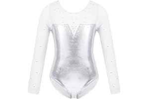 Freebily Maillot de Patinaje Artístico para Niña Leotardo de Manga Larga Mono Brillante de Gimnasia Rítmica Deportivo Body Ballet Clásico Disfraz de Baile
