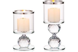Sziqiqi Portacandele a Colonna in Cristallo, Set di 2 Candelieri in Vetro Trasparente, Candelabri Centro Tavola Moderno per Soggiorno Matrimonio Porta Candele per Decorazione Natalizia, Argento