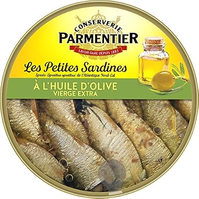 Parmentier Petites Sardines l'Huile d'Olive Vierge Extra Sprattus Sprattus de l'Atlantique Nord-Est 150 g