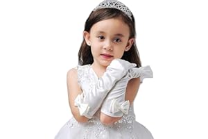 LOVELEGIS Guanti damigella bambina raso laminati elasticizzati bianco fiocco perla Idea Regalo Natale Compleanno Festa