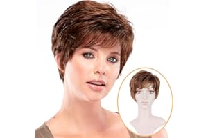 BECUS Perruque Courte Marron pour Femme Pixie Cut Wig Perruque Femme Naturelle Courte Synthétique Coupe Halloween Perruque pour Femme Liquidation (Brun Châtaigne)