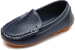Vorgelen Boy's Girl's Leather Loafers Soft Oxford Shoes Slip-on Moccasins Kids Cute School Dress Shoes Toddler Anti-Slip Flat Boat Shoes
