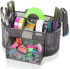 DONDA Metal Mesh Desk Organizer |Pen Stand for Study Table |Desk Organizer for Study Table | Office Desk Organizer (9 Compartment, Black)