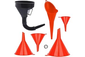 XINSHENG Trichter-Set mit Schlauch & Sieb für Öl (6 Stück) - Benzin- & Tanktrichter mit Langem Mund