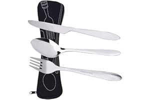 Prettyui Silverware Cutlery Set Stainless Steel with Organizer Bag Travel Camping Flatware Dinnerware Tableware Kit with Storage Lunch Box for Picnic School Knife Fork Spoon Set Black Case（3 Pack）