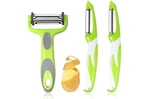 PROPOG Pelapatate Professionale, 3-in-1 Pela Patate e Verdure Lama Acciaio Inossidabile Sbuccia Pela Carote Datto per Campeggi in Famiglia Picnic e Viaggi 3 Pezzi