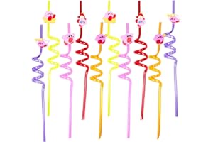 Pajitas de Plástico, CBOSNF 10 pcs Kirby Pajitas de Plastico Reutilizables, Cañitas Reutilizables Infantiles Vistoso de Pajitas,Cócteles Decoración de la Fiesta de Cumpleaños