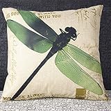 Luxbon 2 stk. Libelle Dragonfly Leinen Kissenbezug Lendenkissen Wurfkissenbezug Pillowcase Cafe Zimmer Auto Deko 45 x 45 cm Blau Grün - 3