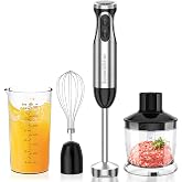 Bonsenkitchen 1000W 4-in-1 Hand Blender, 20 Speeds + Turbo | Beater, Chopper 500 ml and 700 ml Cup, Multifunction Food Proces