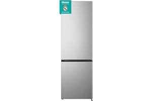 Hisense RB343D4CDE - Frigorífico Combi Cíclico, 269L, Class E, Ancho 55cm x Alto 180cm, Puerta Reversible, Apertura de Puertas 90º, Iluminación Led, Cajón Frutas y Verduras, Gran Capacidad, Inox