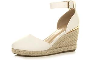 AJVANI Womens ladies mid wedge heel platform buckle up ankle strap espadrille sandals size