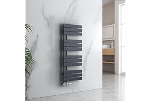 EMKE Grzejnik łazienkowy płaski 1041 x 400 mm antracytowy, ogrzewacz do ręczników do łazienki, wieszak na ręczniki, przyłącze boczne do wody 456 W