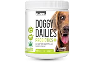 IKARMEL Doggy Dailies Probiotics for Dogs - Canine Supplements for Digestive and Immunity Support - Skin Health and Itch Support - Vitamin Treats - Veterinarian Formulated Probiotic