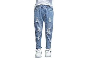 KIDSCOOL SPACE Jeans da Bambina Slim Strappati con Paillettes Rosa alla Moda con Stelle