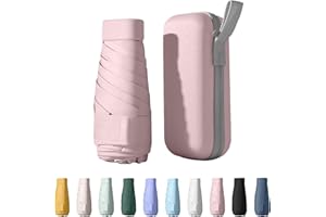 WYDEXINT Mini Travel Umbrella, Travel Umbrella, 6 Ribs Mini Umbrella, Small UV Umbrella, UV Foldable with Capsule Box, Travel Waterproof and Windproof for Men and Women, Coral-pink
