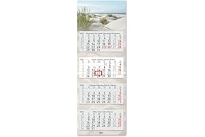 ‎TIMR Timr 4-Monatskalender 2026 - Wandkalender 4 Monate mit Datumsschieber rot - 33 x 90 cm Viermonatskalender mehrsprachig D/GB/F/ES I Motiv Dünen I Kalender für Büro Praxis I Geschenkidee I tr309