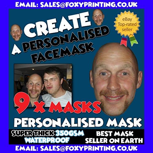 9 x Personalised CUSTOM Party Novelty Fancy Dress Face Masks