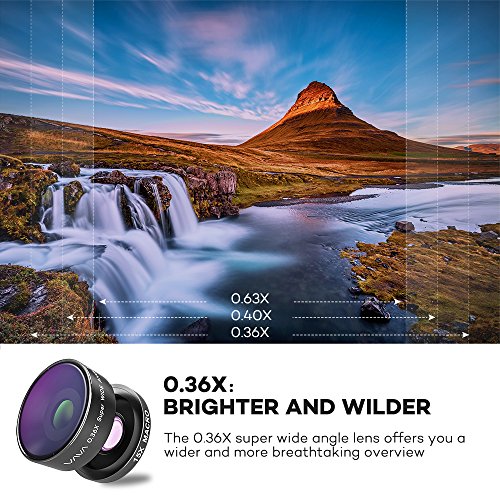 Lenti Smartphone VAVA Obbiettivi Smartphone Super Grandangolare 0.36X, Macro 15X e Lente Fisheye, Placca Posteriore Riflettente per i Selfie, Compatibile con iPhone 7, 6, 6S, 6S Plus, Samsung, ecc