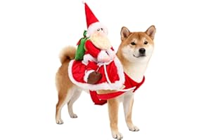 QKURT Hund Santa Claus Reiten Weihnachtskostüm, Weihnachten Haustier Kleidung, Hund Weihnachtsmann Kostüm, Hundekostüm Weihnachten, Weihnachtshund Cosplay Outfit für Kleine Mittel Große Hunde