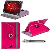 iTechCover® Hot Pink Universal Pu Leather Case for RCA Saturn 10 Pro/Folding Folio Stand Cover Pouch With Adjustable Stand & Capacitive Touch Screen Stylus Pen