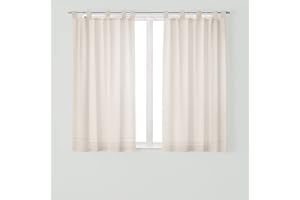 DALINA TEXTIL S.L Dalina Textil - Cortina de Cocina Translúcido Lisa, Visillo Transparente para Cocina, Comedor, Marco de Puerta 1 Pieza Tejido Gasa Fina (Beige con Rayas, 140x240cm)