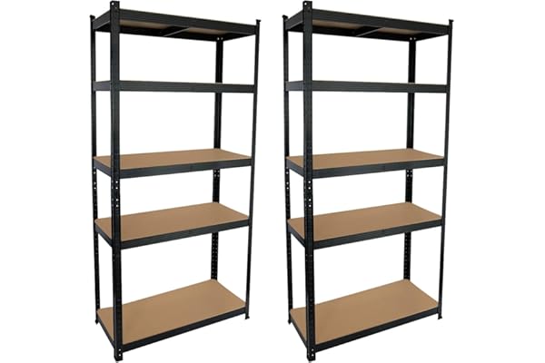 THINIA HOME - Estantería Modular Almacenaje (Pack 2), Acero y MDF Antihumedad, Hogar, Trastero, Garaje, 5 Baldas Ajustables, Carga Máxima 875Kg, 90x40x180cm (Largo x Ancho x Alto)