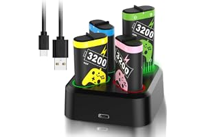 4 Pack 3200mAH (4 X 7680mWh) Rechargeable Battery Packs for Xbox One Controller Xbox Series X|S Battery Packs with Charger Dock USB Charger Station for Xbox Series X|S, Xbox One S/One X/One Elite