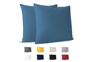 Dreamzie Federa Cuscino (Set di 2) - Blu Cotone - Per i Cuscini 60 x 60 cm - 100% Jersey di Cotone - Federa da Cuscino - Copri Cuscino per Letto - Fodera Protezione per Cuscino