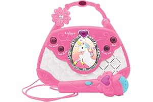 Lexibook, Unicorn, Borsa per karaoke con microfono, voice changer, canzoni demo, effetti luce, microfono incluso, ingresso aux-in, rosa/blu, K102UNI