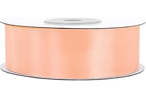 CREATIVERY Rouleau de Satin 25 m 25 mm Unilatéral Abricot 714 - Ruban Décoratif pour Mariage, Baptême et Cadeau