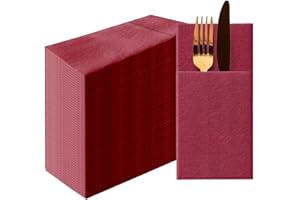 ‎PAW DECOR COLLECTION PAW - Besteckservietten aus Airlaid - Stoffähnlich (39 x 40 cm 1/8 falz) | 50 Stück | HoReCa | Ideal für Hochzeit, Taufe, Kommunion, Geburtstag | Serviettentaschen für Besteck | Bordeaux