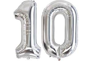 Vthoviwa 40 Pollici Palloncini Numeri 10 Argento, Pallone 10. 0123456789,10-19,20-25,30,40,50,60,70,80,90 Compleanno Numero Palloncini Foglio, Palloncino 10 Decorazione Festa Supporta Elio