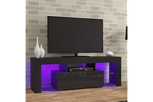 LED TV CABINETS, PALDIN® TV Unit 130cm TV stand with Multi-colour LED RGB Lights Modern High gloss Door & Matt Body TV Cabinet with large media storage drawer for Living Room (Black)