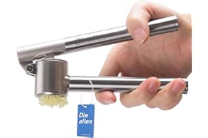 Presse-ail - Diealles Acier Inoxydable Concasseur d'ail/Ginge Broyeur avec Panier Amovible,Facile à Nettoyer,15.8x5cm