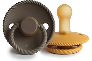 FRIGG Rope Schnuller 2 Packung | Latex Schnuller | BPA-Frei | Hergestellt in Dänemark | Symmetrischer Sauger in Kirschform (Honey Gold/Portobello, Größe 2 (6-18 Monate))