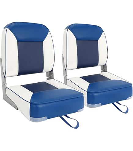 COSTWAY Set Of 2 Foldable Boat Chairs, UV Weather Resistant Fishing Seat With Long Fixation Strap, Ergonomic Backrest And Thicken Foam, 50x43x52cm