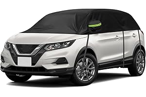 JINSENTGG Halbe Autoabdeckung Ersatz für Nissan Qashqai 2013-2024, Halbgarage, Upgrade Verdickter Stoff Allwetter Halbabdeckung Reflektierende Autoabdeckung wasserdichte Schutzhülle UV-Schutz Schneeschutz