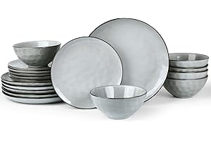 Richmount Ocean 18-Piece Dinner Set, Irregularly Shaped Plates and Bowls Set, Dinner Sets for 6 People, Reactive Glaze Dinnerware Sets, Dishwasher&Microwave Safe, Stylish&Durable, Service for 6, Grey